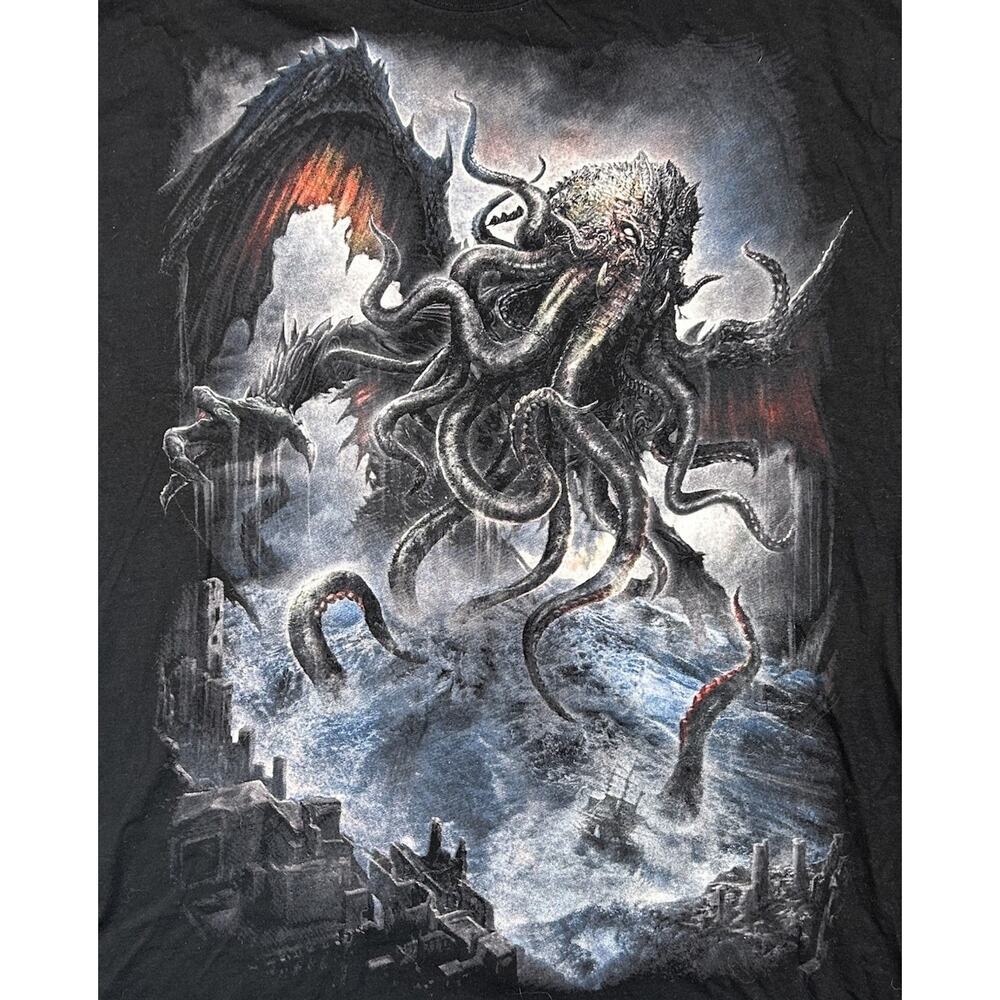 Spiral Direct T Shirt Men’s Sz XXL Black Kraken Sea Monster Gothic Double Sided